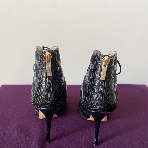 Jimmy Choo  Satin/Snakeskin  Navy  Lace up  sandals - Picture 4 of 8
